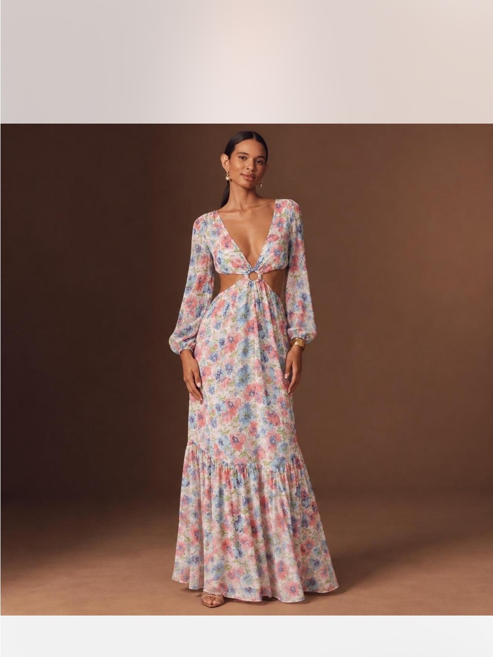 VICI Floral Cutout Maxi Dress - Pastel Multi - Size Small